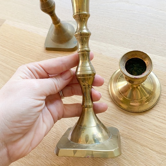 VINTAGE solid brass candle stick set of 3 - Picture 3 of 9